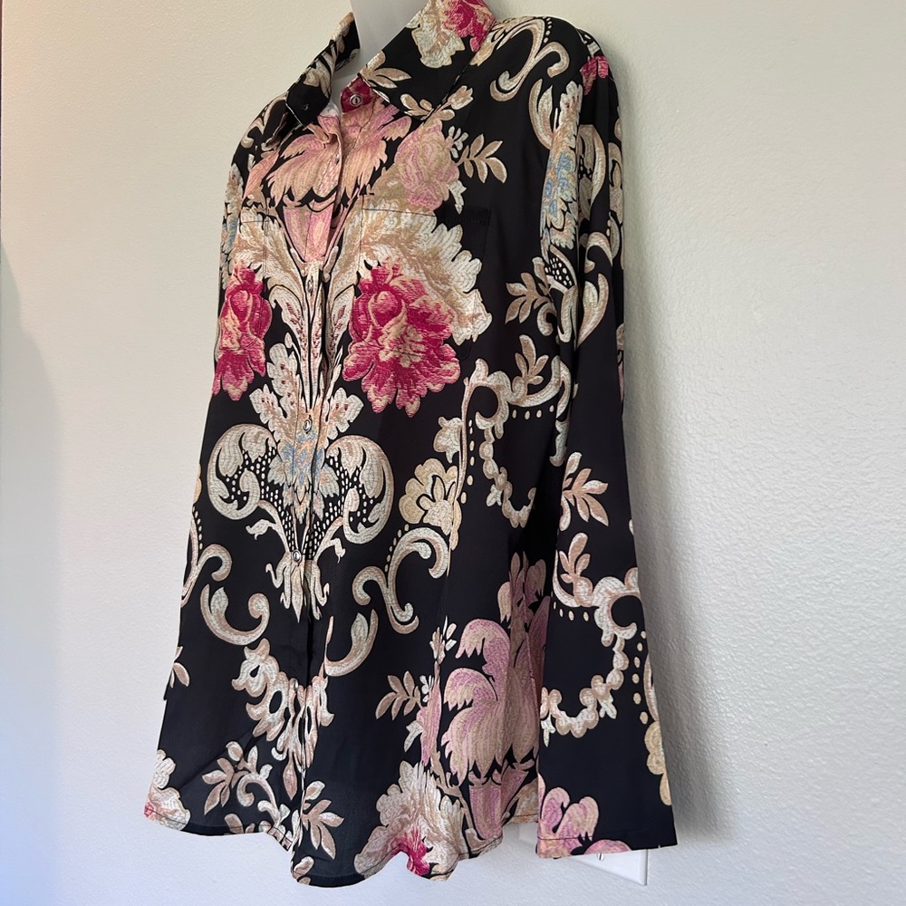 Elegant pattern front button blouse 1XL - Picture 7 of 8